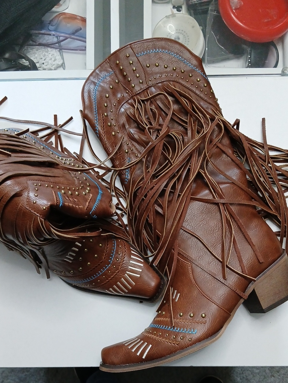 Fringe Western Ankle Boots in Brown